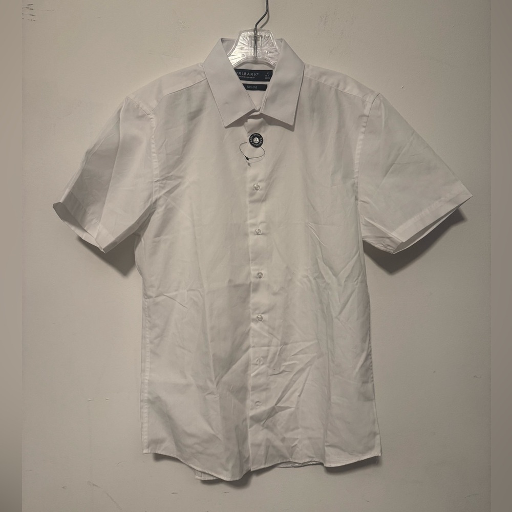 New Men's Slim fit White Short Sleeve Collared dress Shirt size medium 15.5